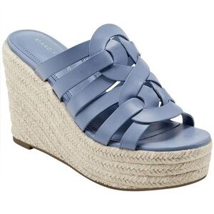 MARC FISHER 7.5 Cazzie Blue Woven Espadrille Platform Wedges NEW